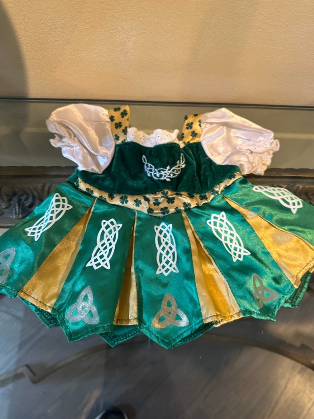 Build a bear Green and Gold Celtic Princess Irish‎  Kids Costume Dress